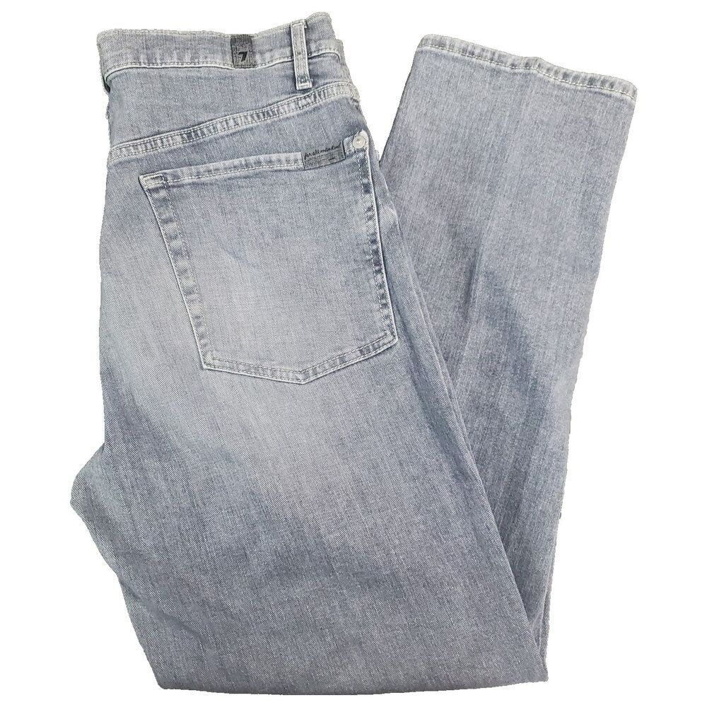 7 For All Mankind High Waist Cropped Straight Jeans Size 31 Blue Stretch Denim